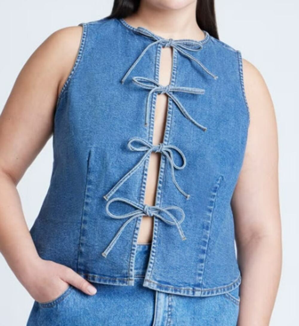 NWT Eloquii Tie Front Denim Vest Top Size 16 X-Large Plus Sleeveless Stretch